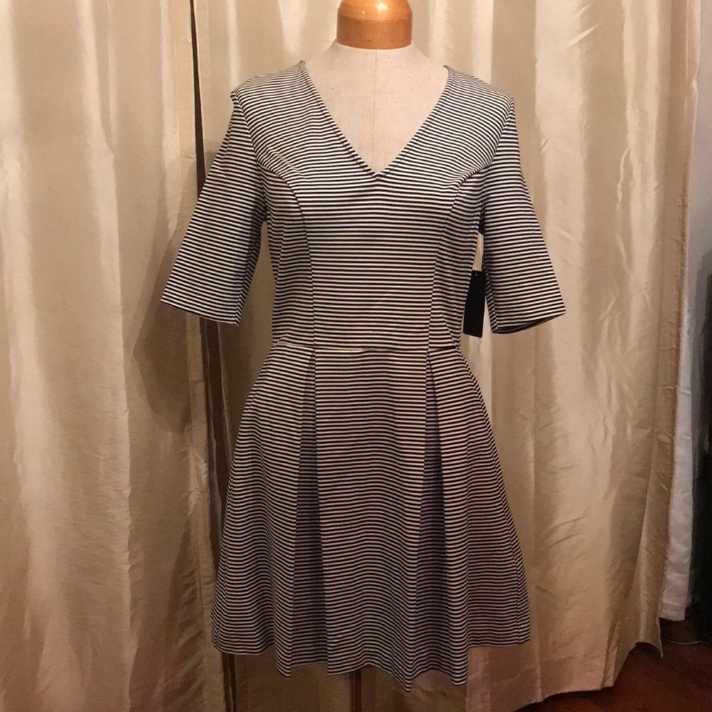 Plunge Neck Striped Dress